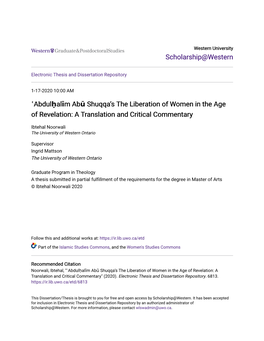 ʿabdulḥalīm Abū Shuqqa's the Liberation of Women in the Age Of