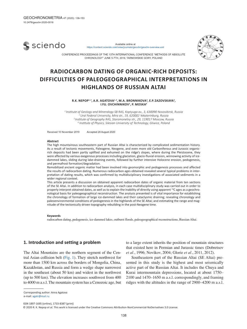 Radiocarbon Dating of Organic-Rich Deposits: Difficulties of Paleogeographical Interpretations in Highlands of Russian Altai