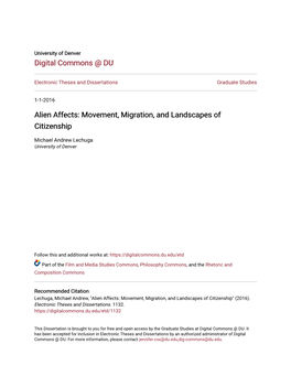 Alien Affects: Movement, Migration, and Landscapes of Citizenship