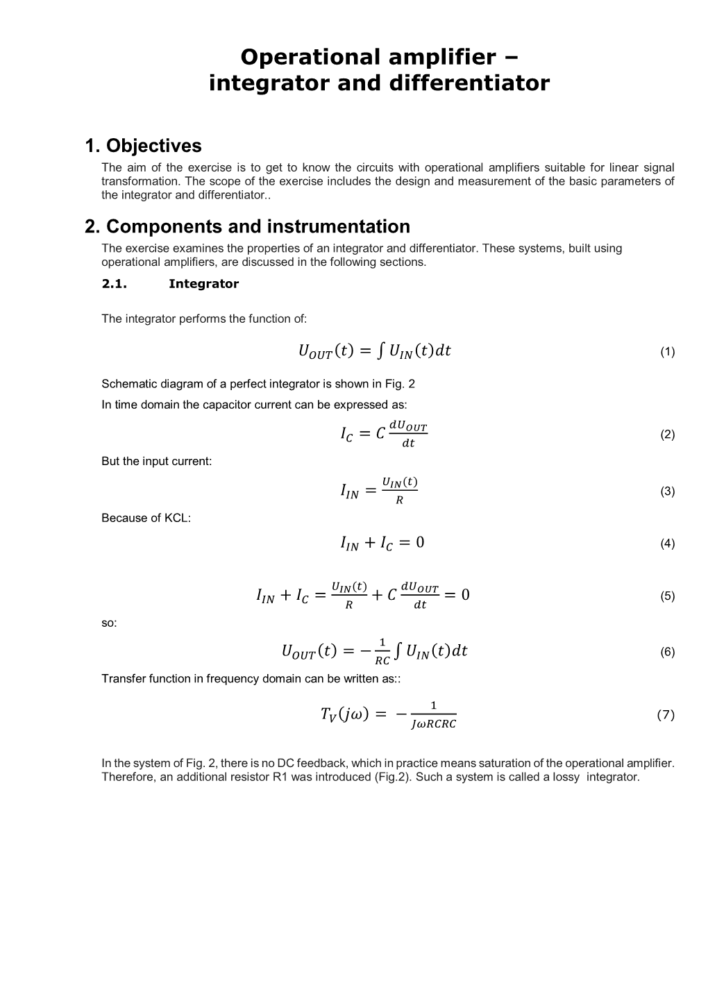 Operational Amplifier – Integrator and Differentiator