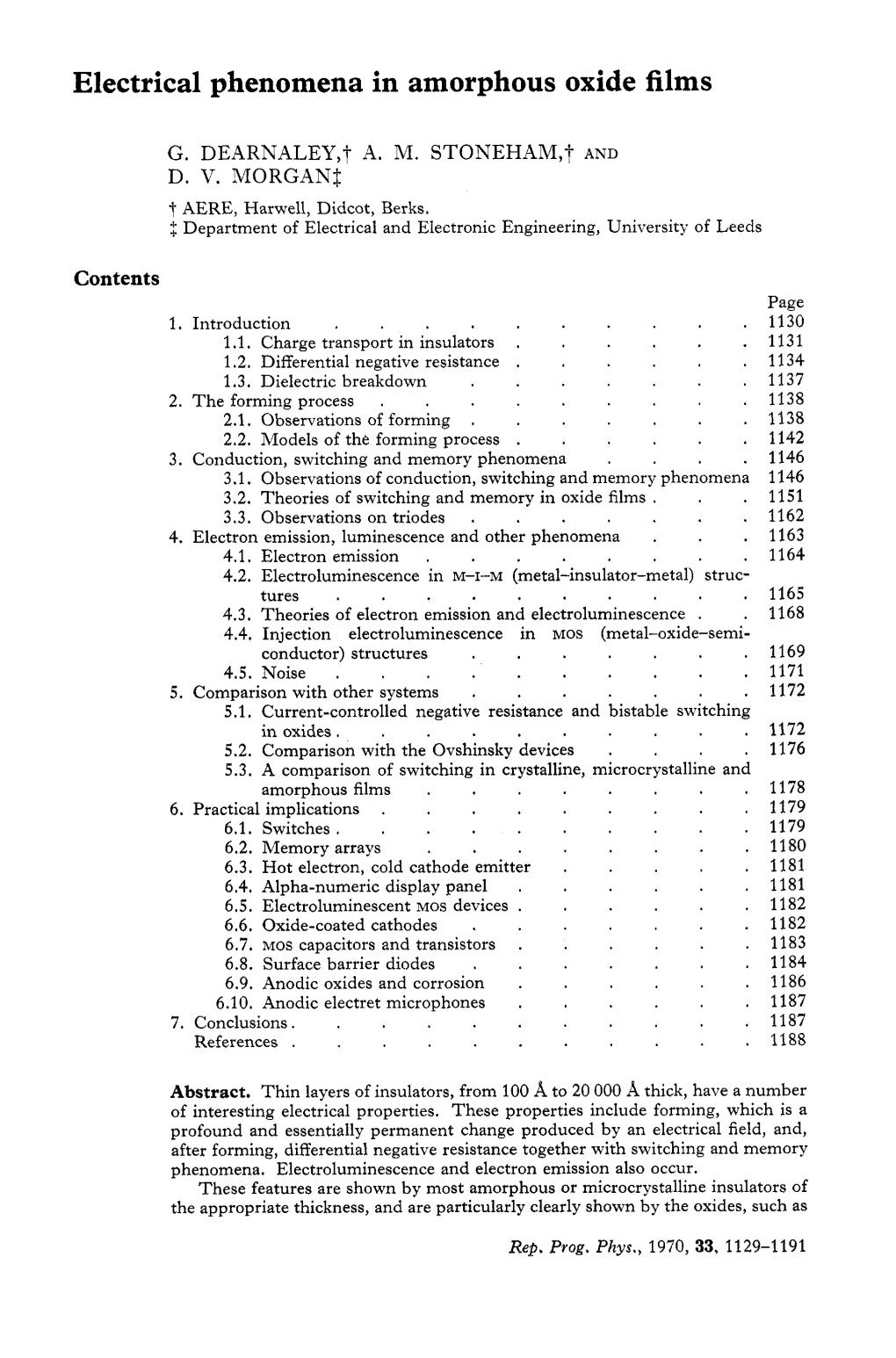 Electrical Phenomena in Amorphous Oxide Films