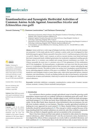 Enantioselective and Synergistic Herbicidal Activities of Common Amino Acids Against Amaranthus Tricolor and Echinochloa Crus-Galli