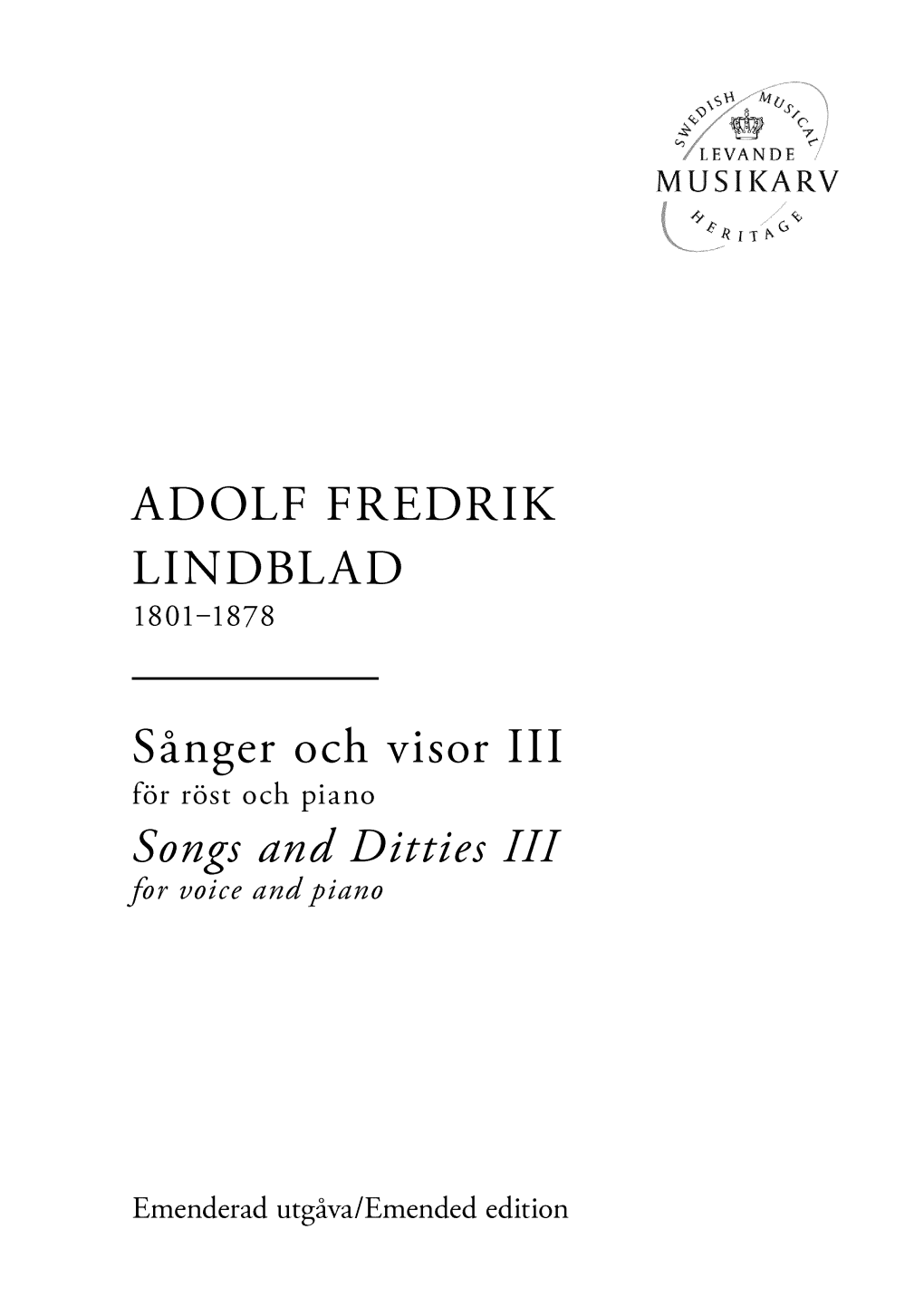 ADOLF FREDRIK LINDBLAD Sånger Och Visor