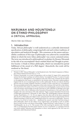 Nkrumah and Hountondji on Ethno-Philosophy a Critical Appraisal