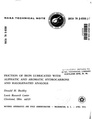 Friction of Iron Lubricated with Aliphatic and Aromatic Hydrocarbons and Halogenated Analogs