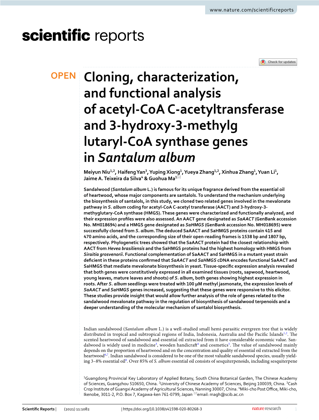 Cloning, Characterization, and Functional Analysis of Acetyl-Coa C
