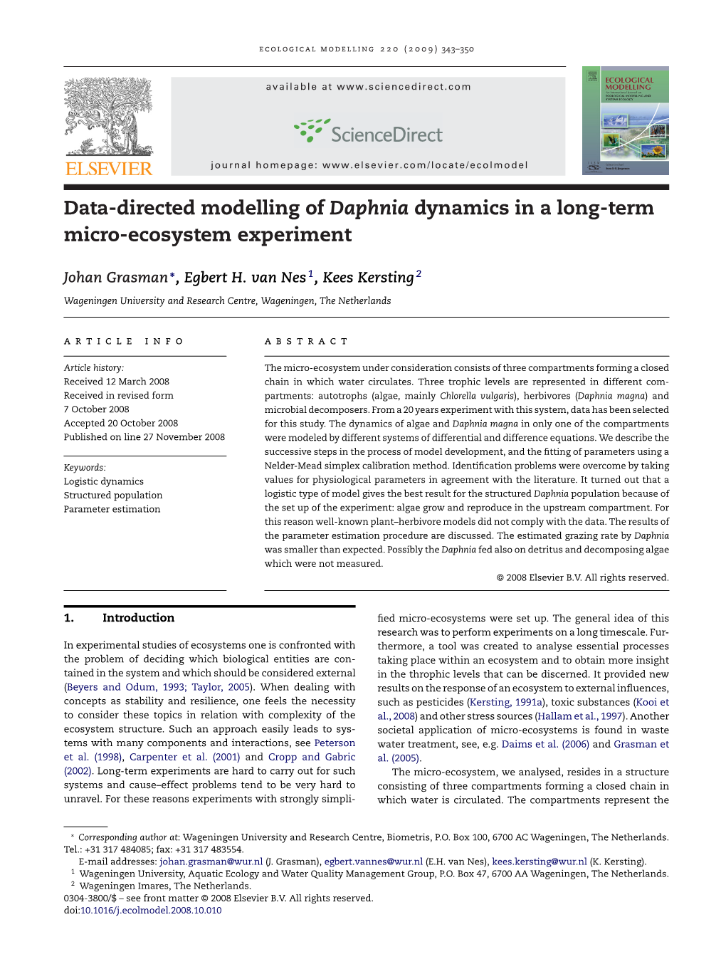 Data-Directed Modelling of Daphnia Dynamics in a Long-Term Micro-Ecosystem Experiment