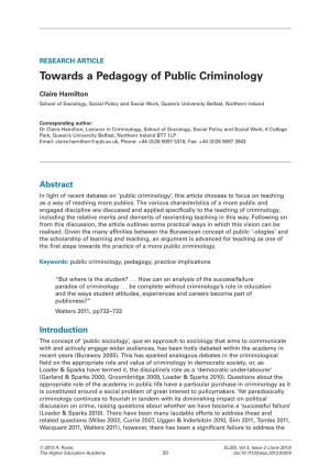 Towards a Pedagogy of Public Criminology