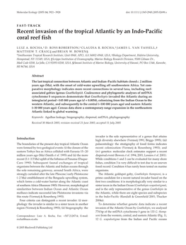 Recent Invasion of the Tropical Atlantic by an Indo-Pacific Coral Reef Fish