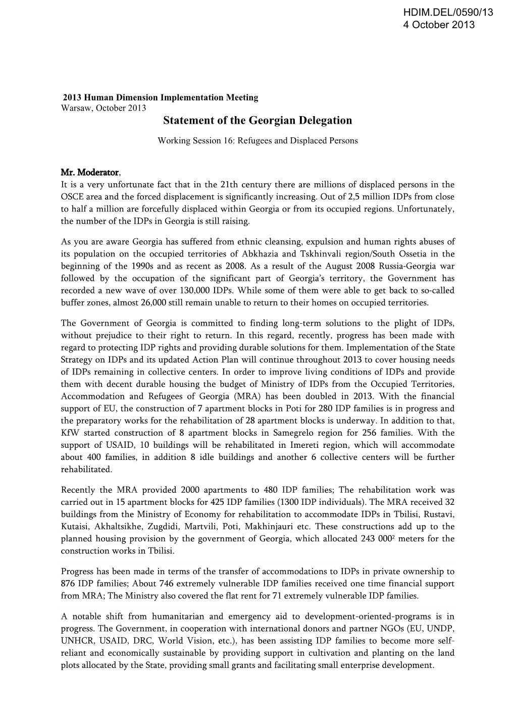 Statement of the Georgian Delegation