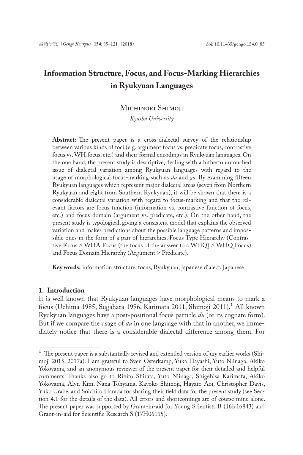 Information Structure, Focus, and Focus-Marking Hierarchies in Ryukyuan Languages