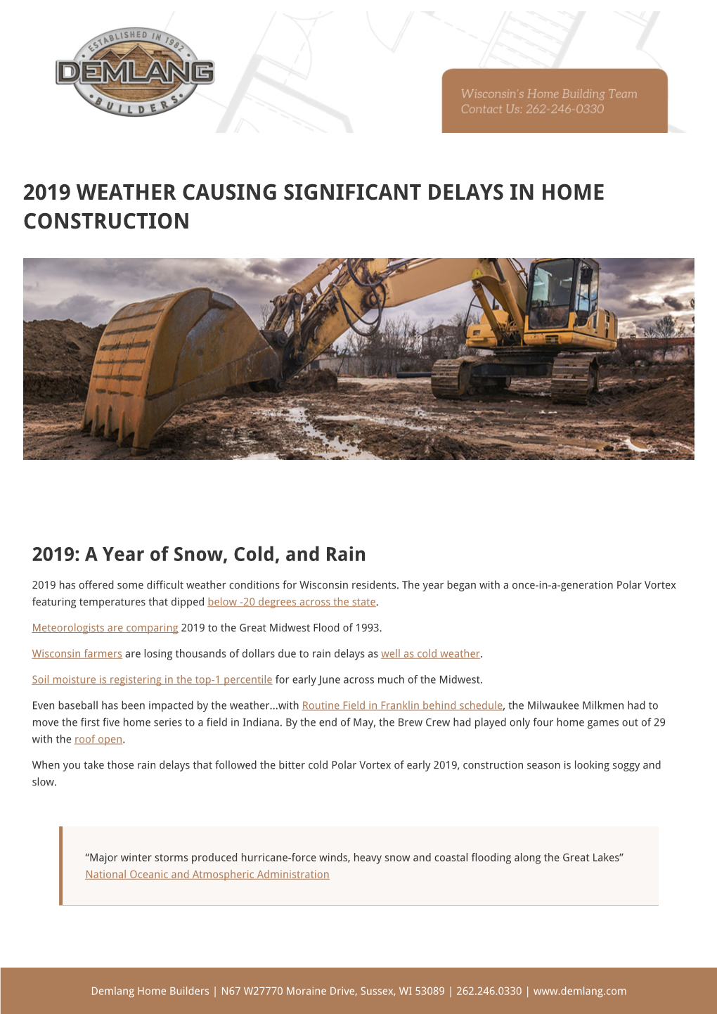 2019 Weather Causing Significant Delays in Home Construction