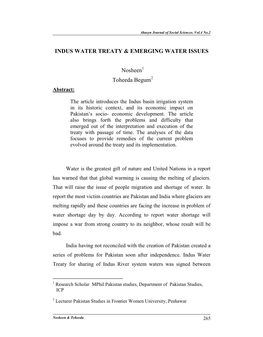 Indus Water Treaty & Emerging Water Issues