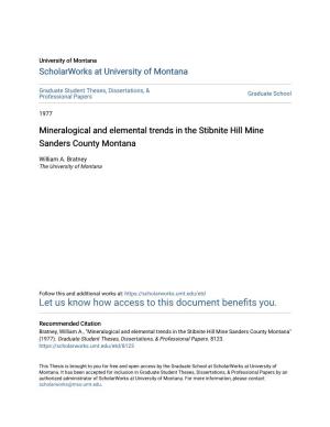 Mineralogical and Elemental Trends in the Stibnite Hill Mine Sanders County Montana