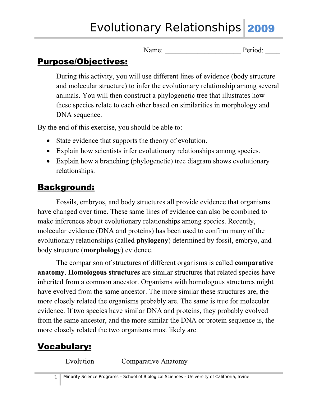 7Th Grade Life Science: Activity Outline