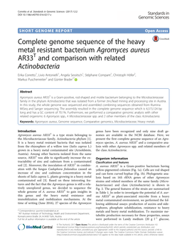 Complete Genome Sequence of the Heavy Metal Resistant Bacterium