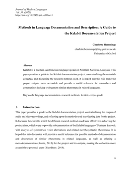 Methods in Language Documentation and Description: a Guide to the Kelabit Documentation Project