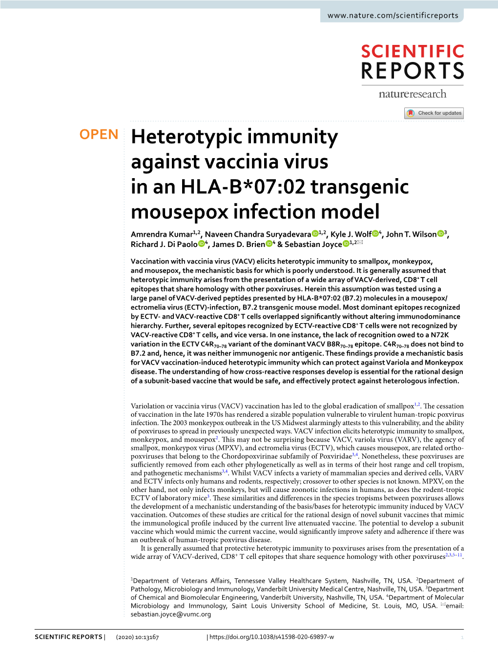 Heterotypic Immunity Against Vaccinia Virus in an HLA-B*07:02