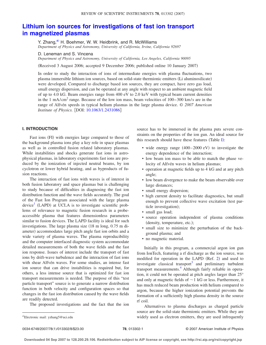 Lithium Ion Sources for Investigations of Fast Ion Transport in Magnetized Plasmas ͒ Y