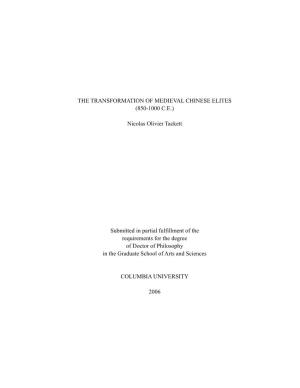 Dissertation: "The Transformation of Medieval Chinese Elites"