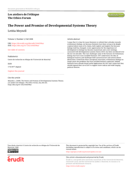 The Power and Promise of Developmental Systems Theory Letitia Meynell