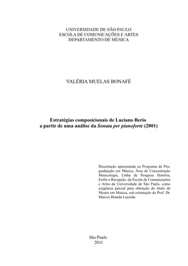 VALÉRIA MUELAS BONAFÉ Estratégias Composicionais De Luciano Berio a Partir De Uma Análise Da Sonata Per Pianoforte