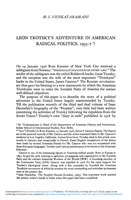 Leon Trotsky's Adventure in American Radical Politics. 1935–1937