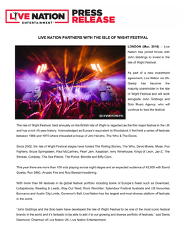 Live Nation Partners with the Isle of Wight Festival