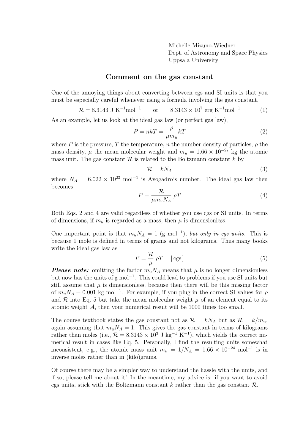 Comment on the Gas Constant