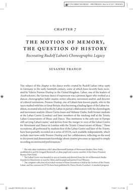 The Motion of Memory, the Question of History Recreating Rudolf Laban’S Choreographic Legacy