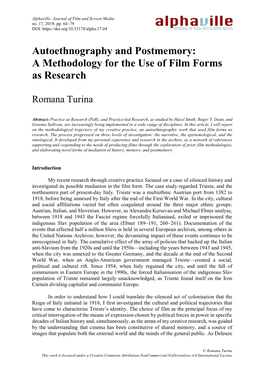 Autoethnography and Postmemory: a Methodology for the Use of Film Forms As Research