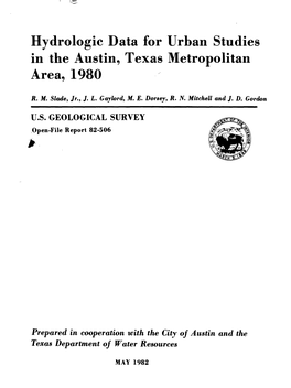 Hydrologic Data for Urban Studies in the Austin, Texas Metropolitan Area, 1980