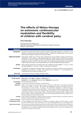 The Effects of Watsu Therapy on Autonomic Cardiovascular Modulation and Flexibility of Children with Cerebral Palsy