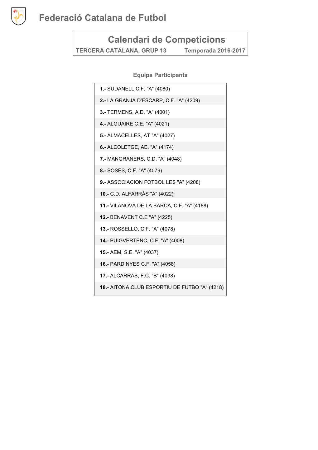 Calendari De Competició