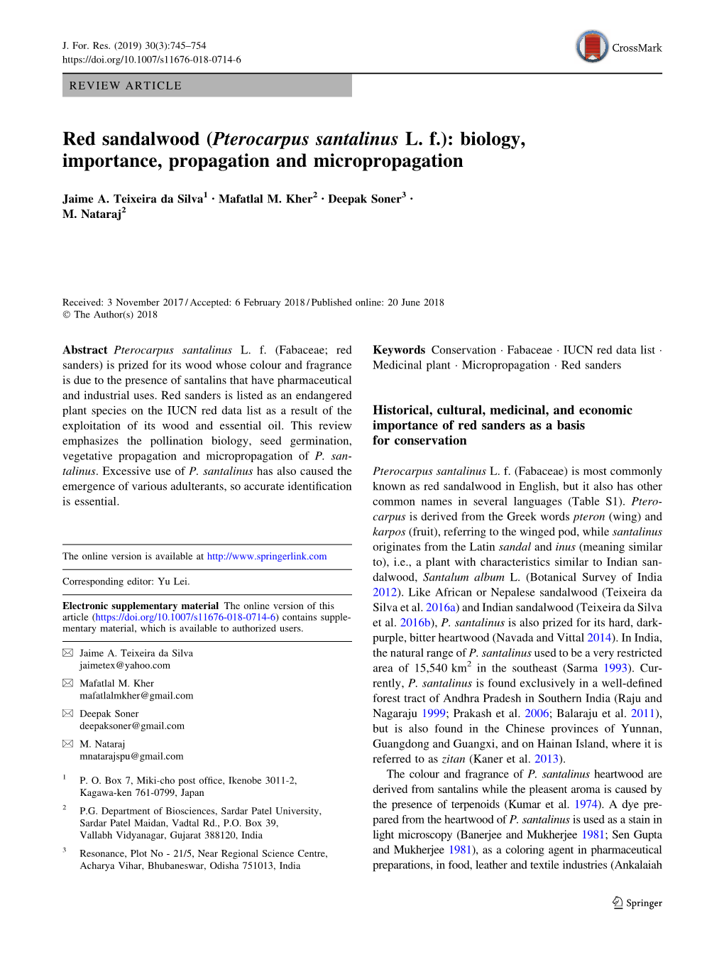 Red Sandalwood (Pterocarpus Santalinus L. F.): Biology, Importance, Propagation and Micropropagation