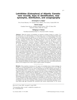 Latridiidae (Coleoptera) of Atlantic Canada: New Records, Keys to Identification, New Synonyms, Distribution, and Zoogeography