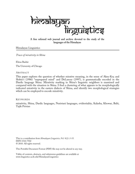 Himalayan Linguistics Traces of Mirativity in Shina This Paper
