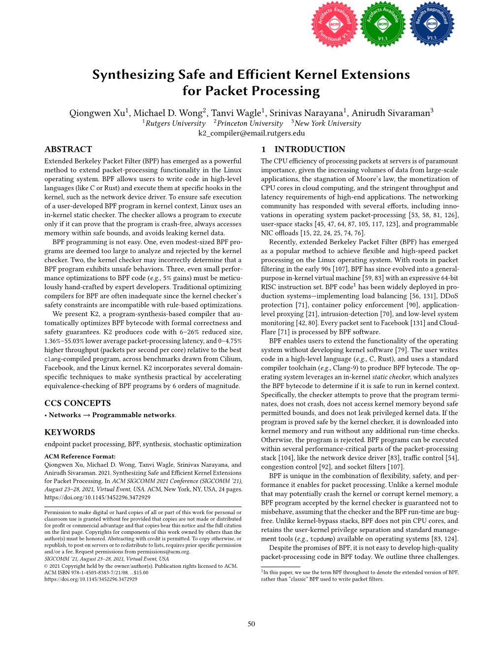 Synthesizing Safe and Efficient Kernel Extensionsfor Packet Processing