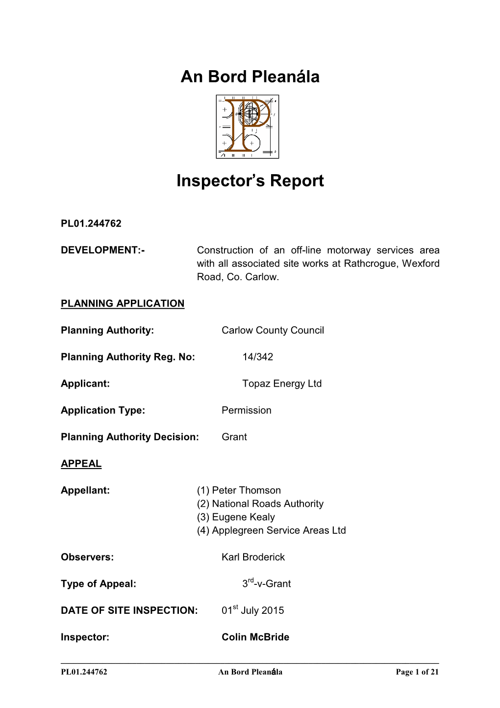 An Bord Pleanála Inspector's Report