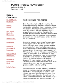 Peirce Edition Project | Newsletters Peirce Project Newsletter Volume 2, No