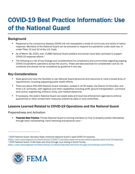 COVID-19 Best Practice Information: Use of the National Guard