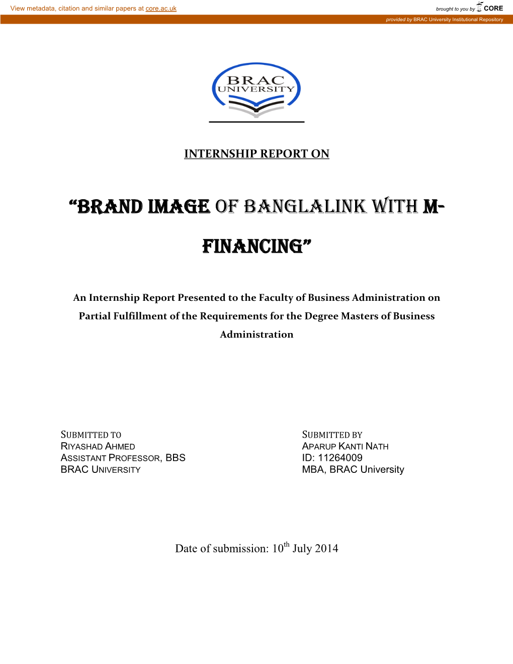 “Brand Image of Banglalink with M- Financing”