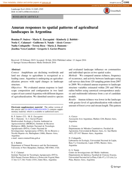 Anuran Responses to Spatial Patterns of Agricultural Landscapes in Argentina