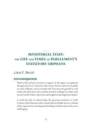 Ministerial Staff: the Life and Times of Parliament’S Statutory Orphans