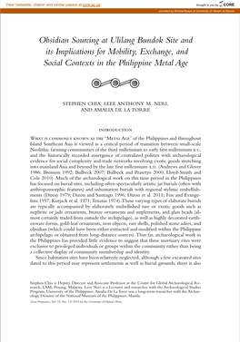 Obsidian Sourcing at Ulilang Bundok Site and Its Implications for Mobility, Exchange, and Social Contexts in the Philippine Metal Age