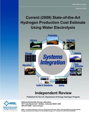 State-Of-The-Art Hydrogen Production Cost Estimate Using Water Electrolysis