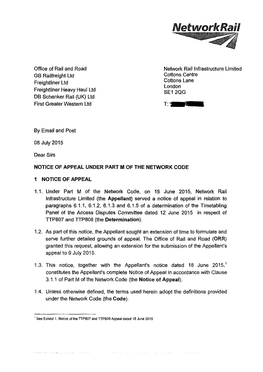 Notice of Appeal Under Part M of the Network Code