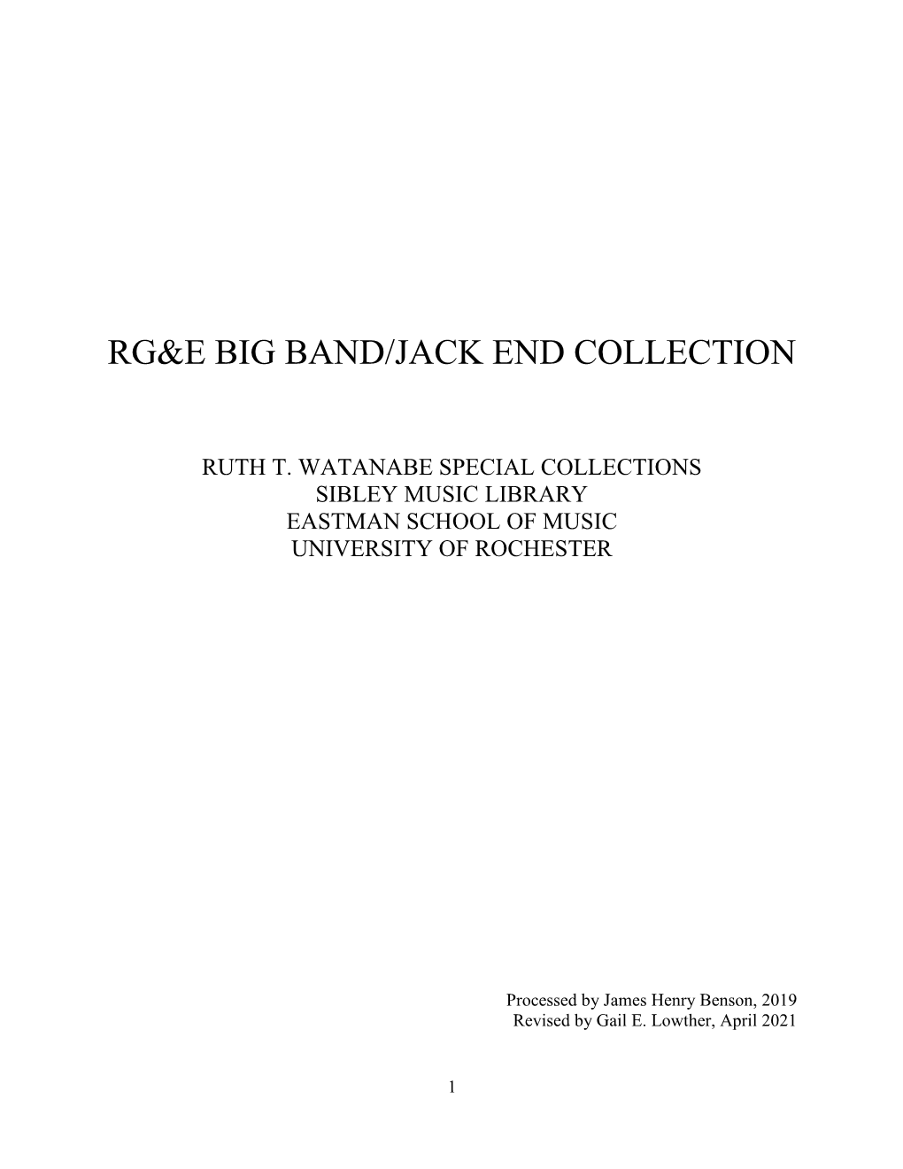 RG&E Big Band/Jack End Collection