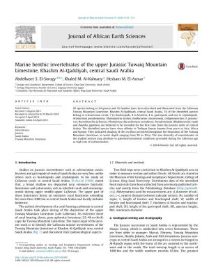 Marine Benthic Invertebrates of the Upper Jurassic Tuwaiq Mountain Limestone, Khashm Al-Qaddiyah, Central Saudi Arabia ⇑ Abdelbaset S