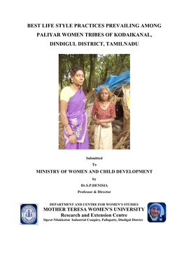 Best Life Style Practices Prevailing Among Paliyar Women Tribes of Kodaikanal, Dindigul District, Tamilnadu